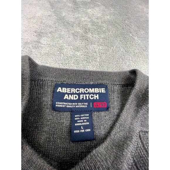 Abercrombie & Fitch Mens Large Grey Ribbed Knit Sweater Y2K RN 54867 Ribbed - Picture 3 of 9